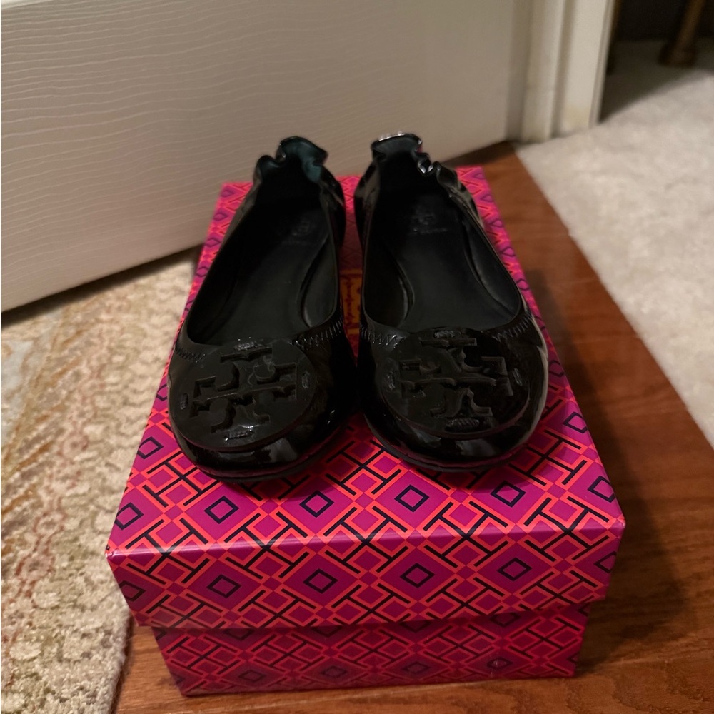 Tory Burch Patent Black Reva Ballet Flats